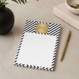 Bloco Post-it Listra Preta e Branca Dourado Minimalista Moderno