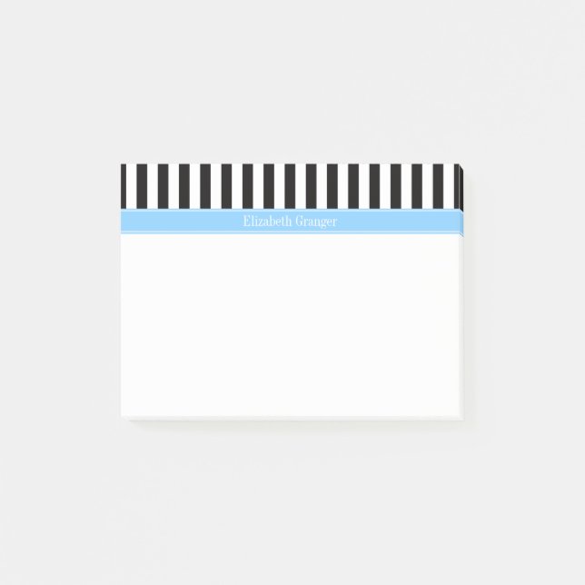 Bloco Post-it Listra Preto Branco Céu Azul Nome Monograma (Frente)