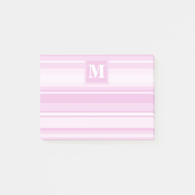 Bloco Post-it Listras rosa bebê monograma (Frente)