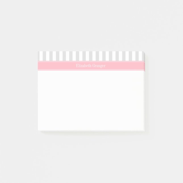 Bloco Post-it Lt Cinza Listra Branca Nome Monograma Rosa (Frente)