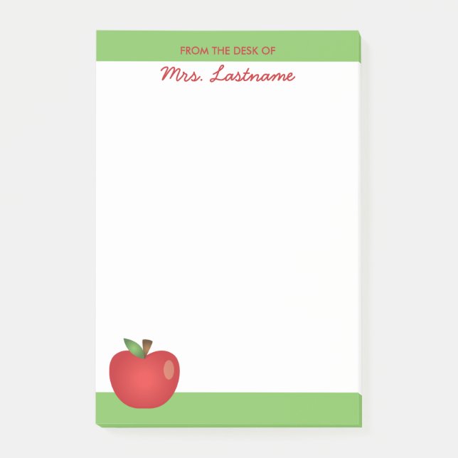 Bloco Post-it Maca de Desenho Vermelha Com Nome Personalizado (Frente)