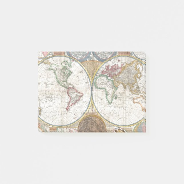 Bloco Post-it Mapa do mundo do vintage (Frente)