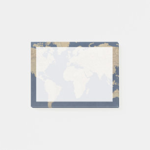 Bloco Post-it Mapa do Mundo Dourado e Azul