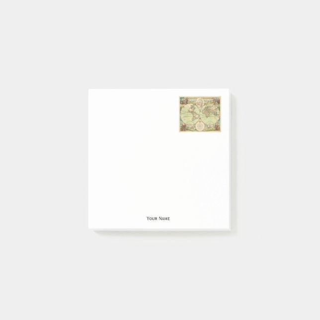 Bloco Post-it Mapa Mundial Antiquado nº 4 (Frente)