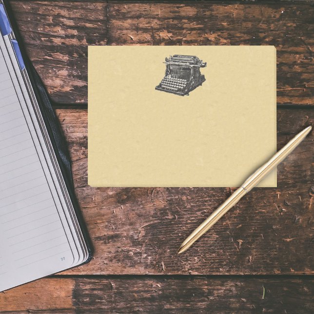 Bloco Post-it Máquina de Digitalização Velha e Negra Antica Vint (Old manual vintage black white typewriter drawing on tan post it notes.)