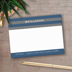 Bloco Post-it Marinho Azul e Cinza Rúgios de Rugby com Nome Per