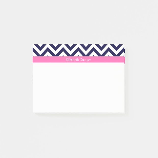 Bloco Post-it Marinho Lg Chevron HotPink2 Quatrefoil Nome Monogr (Frente)