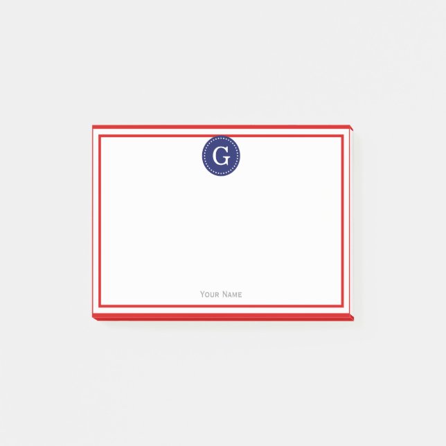 Bloco Post-it Marinho redondo 1I, com estrutura vermelha, monogr (Frente)