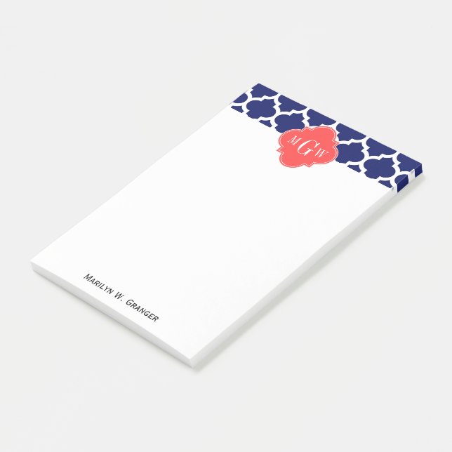 Bloco Post-it Marinho Whromarino #5 Coral Red 3 Monograma Inicia (Inclinado)