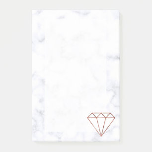 Bloco Post-it mármore branco rosa de diamante branco, elegante