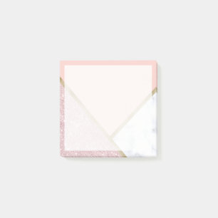 Bloco Post-it Mármore branco rosa de ouro geométrico elegante