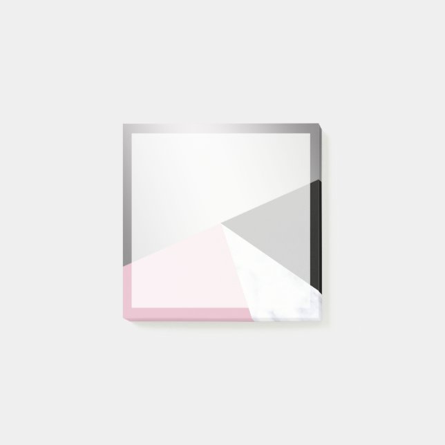 Bloco Post-it Mármore branco-rosa-rosa-prateado geométrico (Frente)