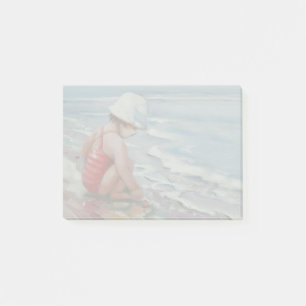 Bloco Post-it Menina com chapéu branco na praia