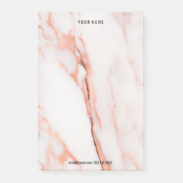 Bloco Post-it Mínimo de Rosa Branca Dourada Marble Stone Nome de