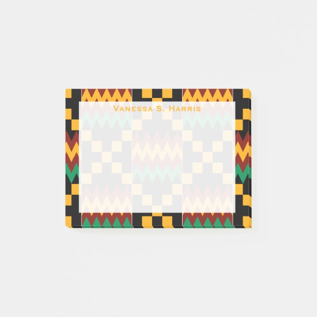 Bloco Post-it Monograma Amarelo Kwanzaa Black Red Kente Cloth (Frente)