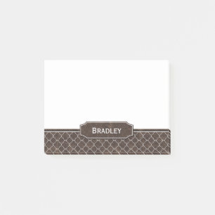 Bloco Post-it Monograma branco de Quatrefoil do olhar do couro