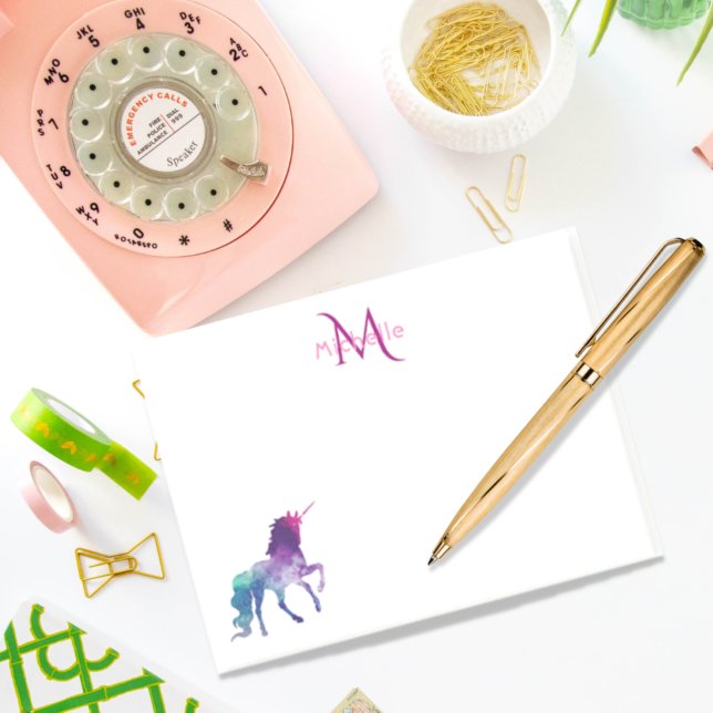 Bloco Post-it Monograma branco unicórnio púrpura (Criador carregado)