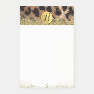 Bloco Post-it Monograma Brilho Dourado Estampa de Leopardo Guepa