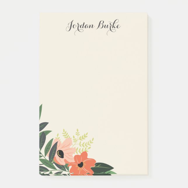 Bloco Post-it Monograma de Borda Floral Chic (Frente)