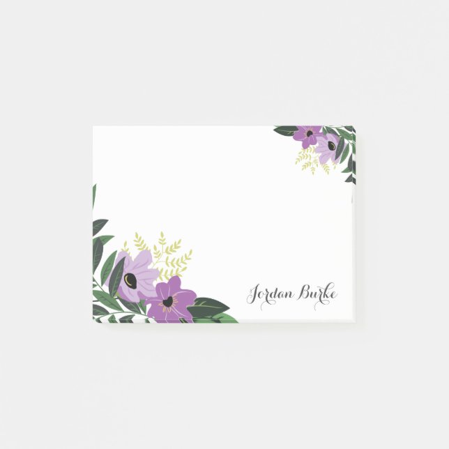 Bloco Post-it Monograma de Borda Floral Chic (Frente)