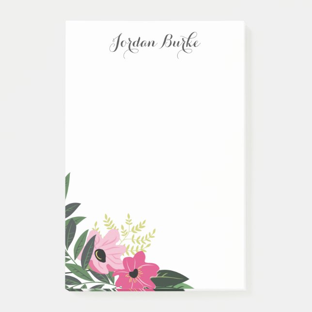 Bloco Post-it Monograma de Borda Floral Chic (Frente)