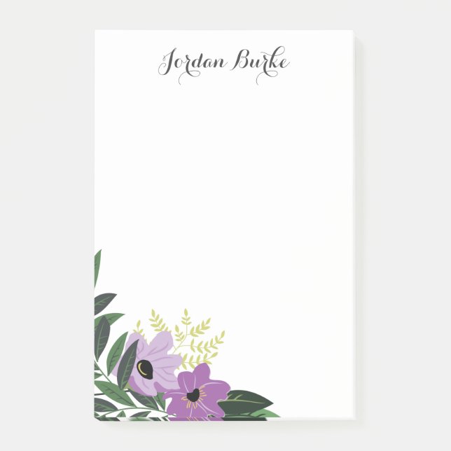 Bloco Post-it Monograma de Borda Floral Chic (Frente)