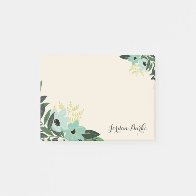 Bloco Post-it Monograma de Borda Floral Chic (Frente)