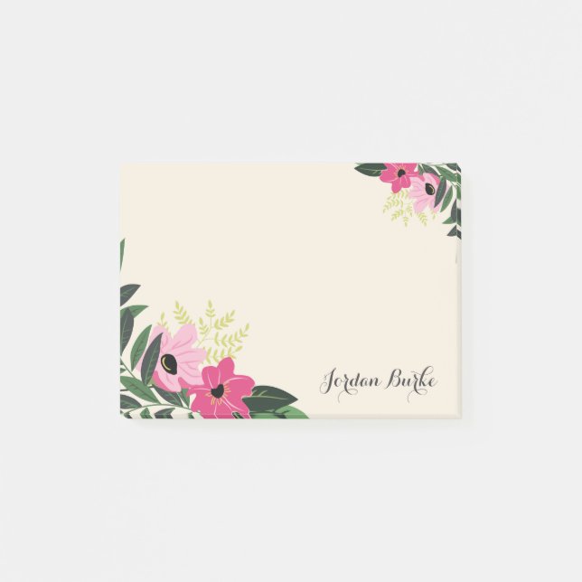 Bloco Post-it Monograma de Borda Floral Chic (Frente)