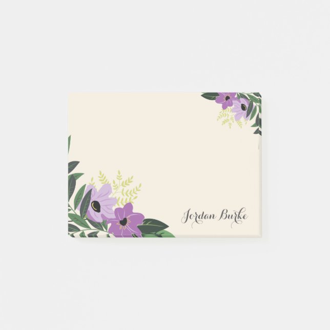 Bloco Post-it Monograma de Borda Floral Chic (Frente)