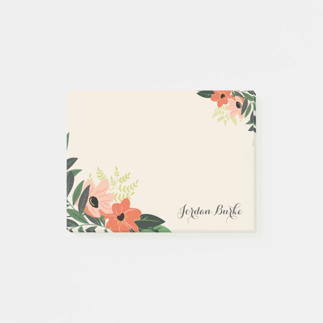 Bloco Post-it Monograma de Borda Floral Chic (Frente)