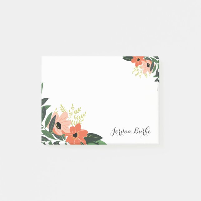 Bloco Post-it Monograma de Borda Floral Chic (Frente)
