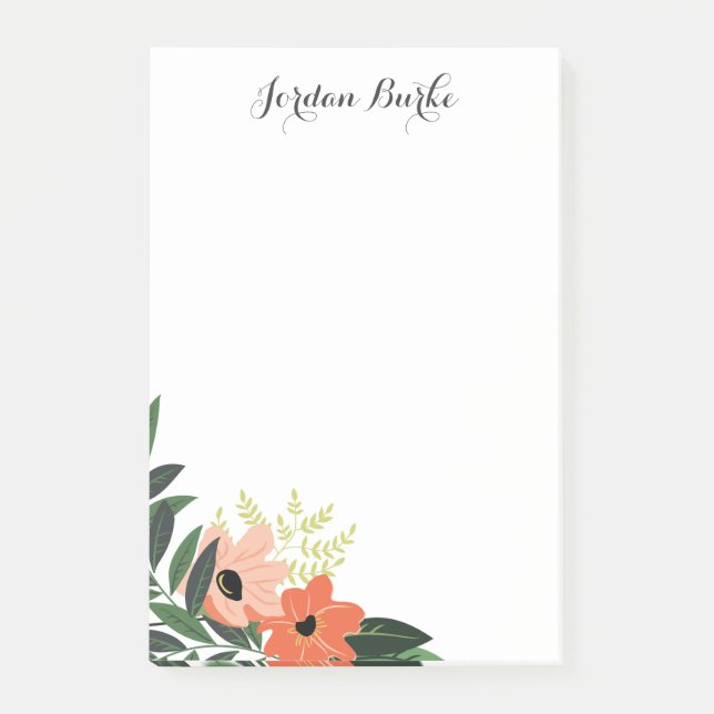 Bloco Post-it Monograma de Borda Floral Chic (Frente)