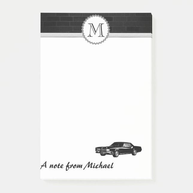 Bloco Post-it Monograma de carro velho clássico de parede de tij (Frente)