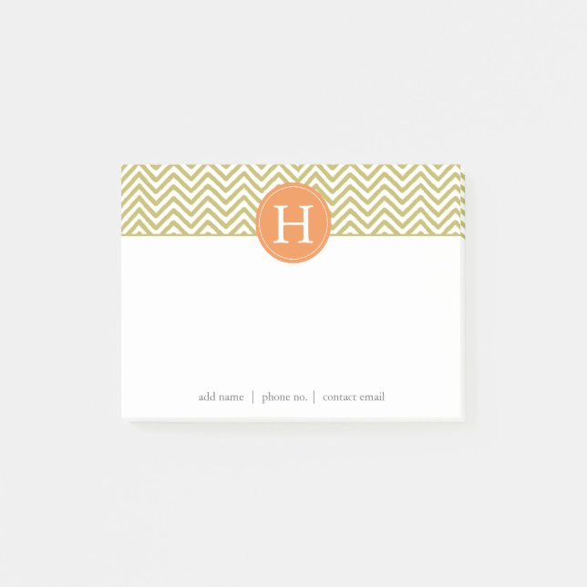 Bloco Post-it Monograma de Chevron Dourado Metálico (Frente)