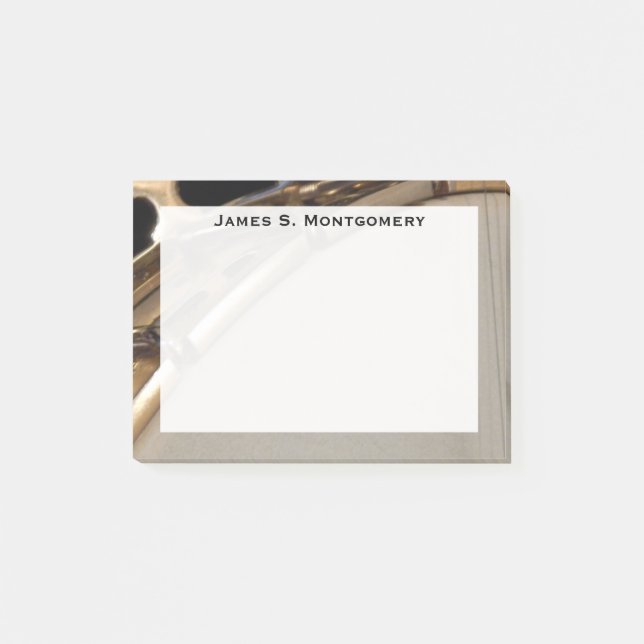 Bloco Post-it Monograma de Música Branco e Banjo Dourado (Frente)