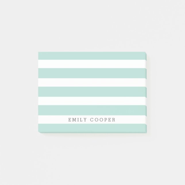 Bloco Post-it Monograma de Stripes Clássicas Mint e White (Frente)