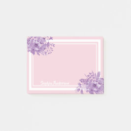 Bloco Post-it Monograma floral roxo rosa