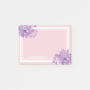 Bloco Post-it Monograma floral roxo rosa