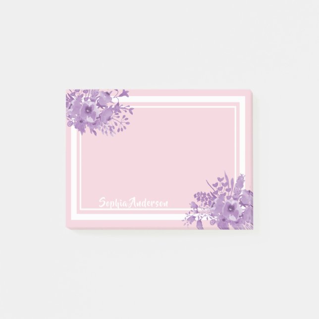 Bloco Post-it Monograma floral roxo rosa (Frente)