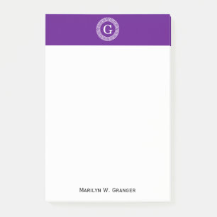 Bloco Post-it Monograma Inicial do Quadro-Chave Grego - Purple W