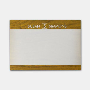 Bloco Post-it Monograma moderno com nome na Impressão de madeir