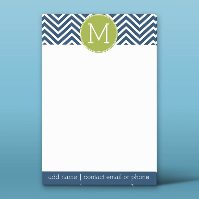 Bloco Post-it Monograma Personalizado de Chevrons Azul e Verde l (Custom Post-it Notepad)
