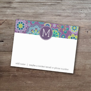 Bloco Post-it Monograma Personalizado de Padrão Floral Colorido