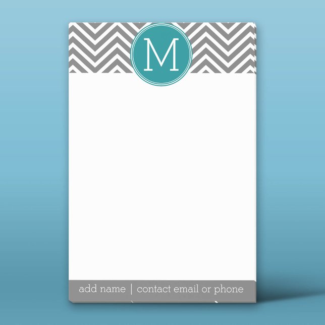 Bloco Post-it Monograma Personalizado de Turquesa e Chevrons (Custom Post-it Notepad)