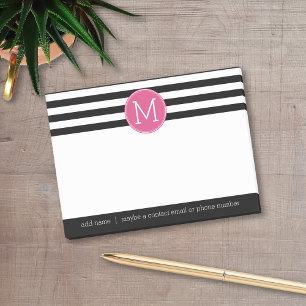 Bloco Post-it Monograma Rosa Quente, de Padrão Preto e Branco