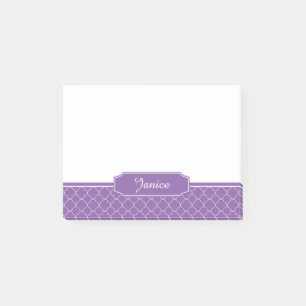 Bloco Post-it Monograma roxo e branco de Quatrefoil