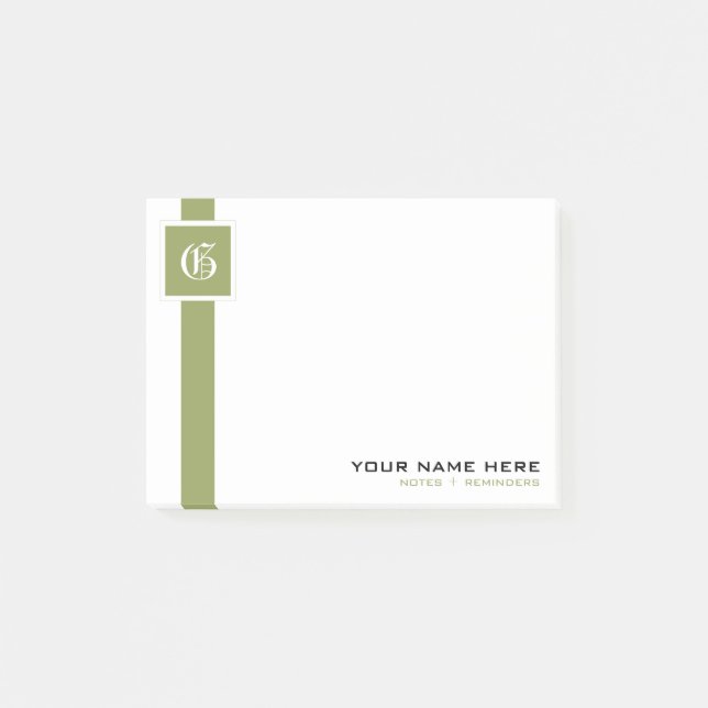 Bloco Post-it Monograma verde & branco profissional da listra (Frente)