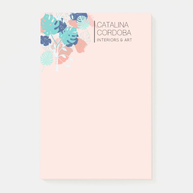 Bloco Post-it Monstera Tropical Moderna Peach/Mint (Frente)
