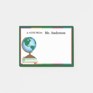 Bloco Post-it Mundo na Pilha de Livros Professora Personalizada