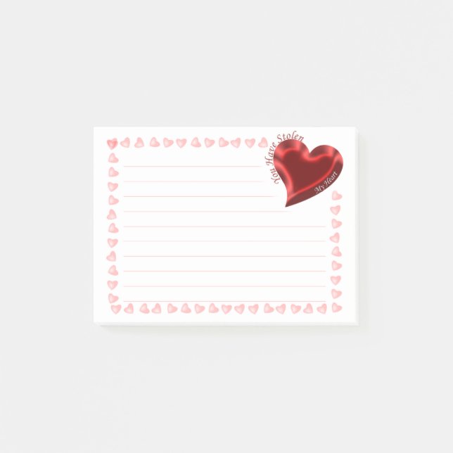 Bloco Post-it namorados "Você Roubou Meu Coração" (Frente)